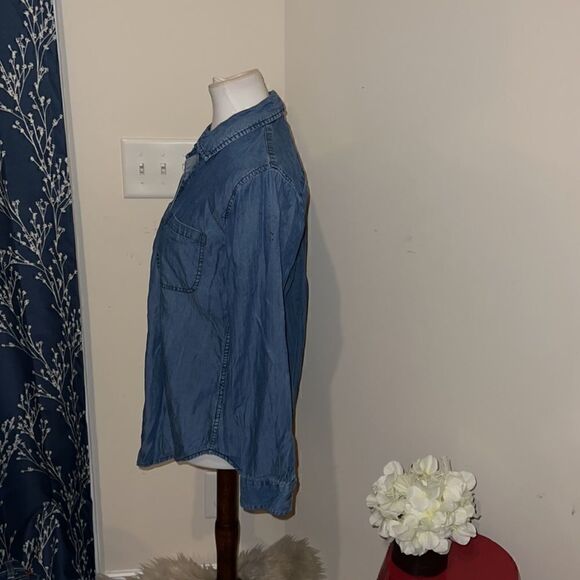 Rails Carter Dark Vintage Wash Chambray Button Front Long Sleeve Top sz S FLAW - Picture 2 of 10